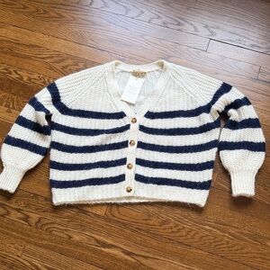 Sezane Basile Sweater Cardigan - Ecru & Marine